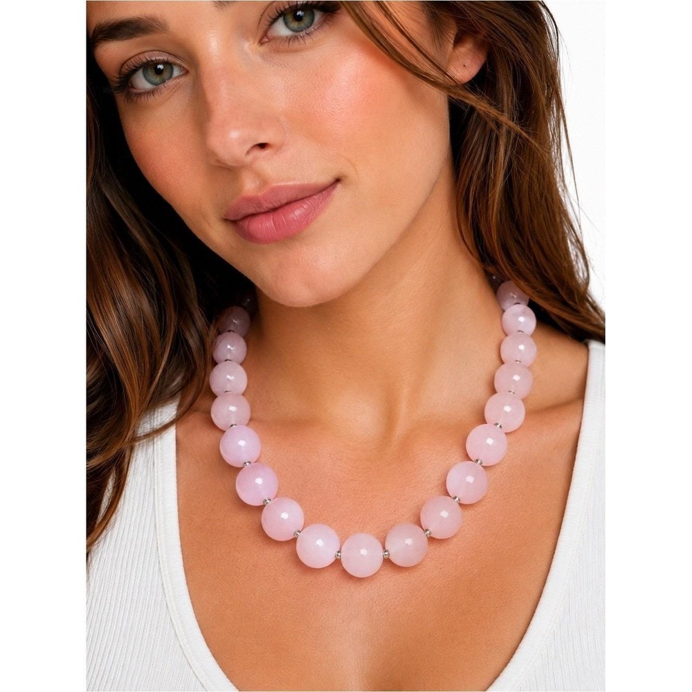 Vintage Y2K Blush Pink Faceted Acrylic Beaded Chunky Statement Necklace‎